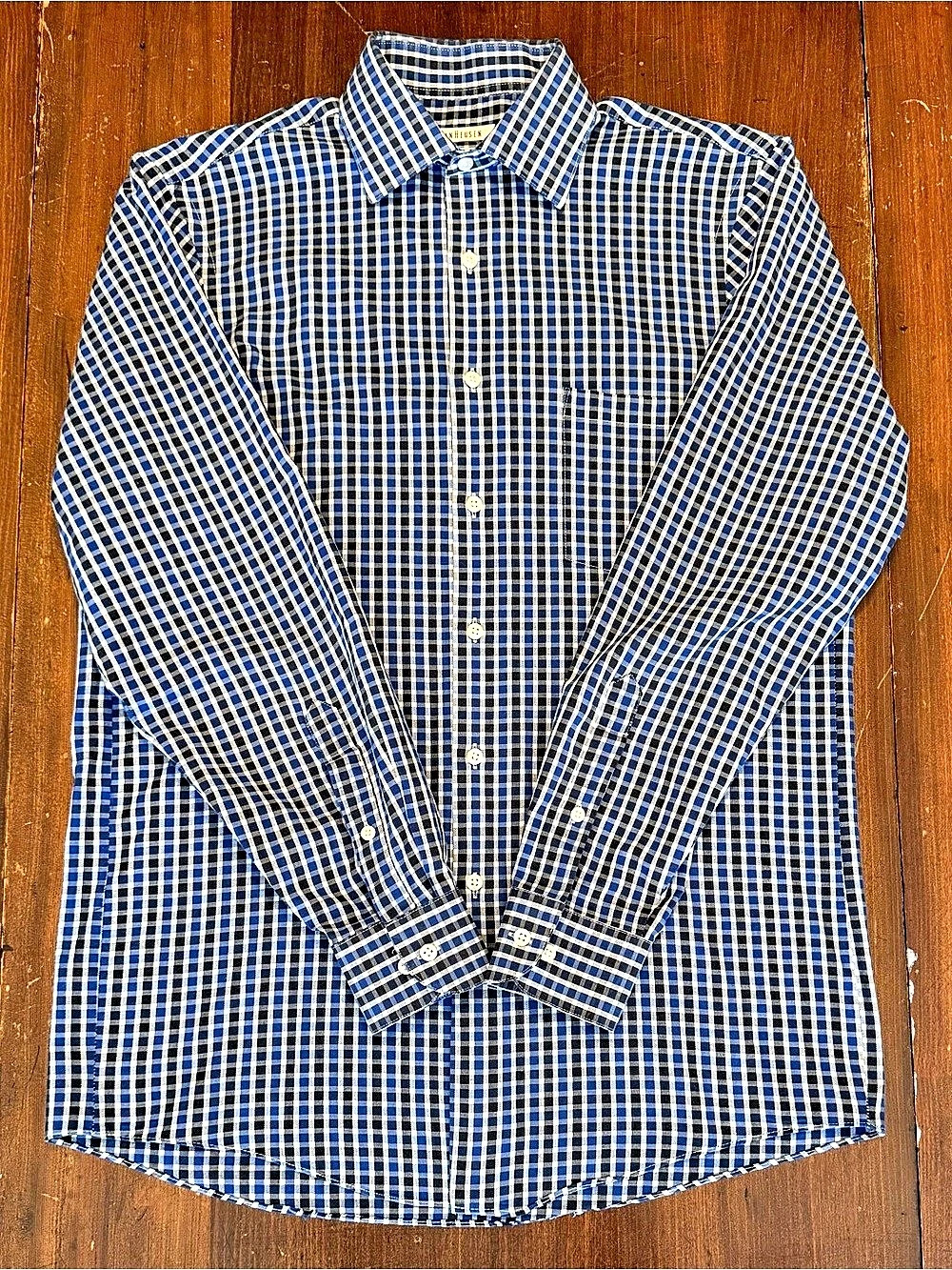 Van Heusen Regular Fit Checkered Cotton Shirt Blue & White Size 15 32/33